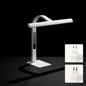 LED Desk Lamp with Digital Clock Pomodoro Timer Stepless Dimmable Architect Table Light Flexible Silicone Gooseneck Metal Base for Home Office Study Reading Kids