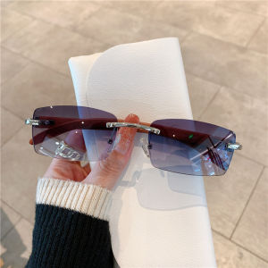 AU Kính râm thời trang có sẵn phong cách Âu Mỹ nam nữ không gọng càng kính vân gỗ giả. sunglasses