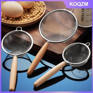 KOQZM Wooden Handle Stainless Steel Small Colander Fine Mesh Oil Strainer Multi-function Filter Mesh Flour Sifter Kitchen Baking Tools