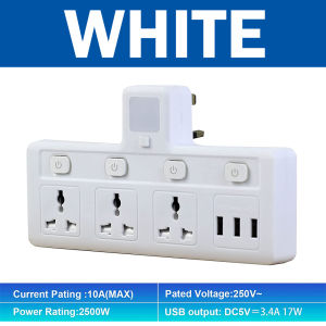 AKIRO HOME 6in1 2500W LED Light Universal 3 Pin Adapter Power Socket T Adapter USB Ports Fire Protector Socket Outlet Plug Converter Soket Palam 插座
