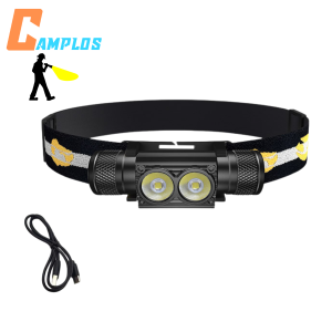 Đèn pin đội đầu mini H25A đèn pha đội đầu siêu sáng 2 bóng XML2 ánh sáng mạnh vỏ hợp kim nhôm chống nước với pin 18650