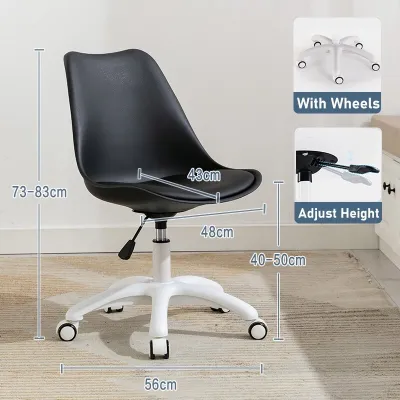 IAKE Dining Chair With Wheels Kerusi Maka PU Leather Material Office Gaming Chair Computer Chair With Cushion Adjustable Ergonomic Chair Home Study