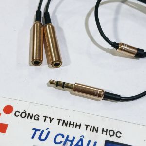 Cáp chia âm thanh 1 ra 2 / Chuẩn 3.5 ly (3 điểm cực) đoan dây 30Cm (Màu Vàng - Đen)