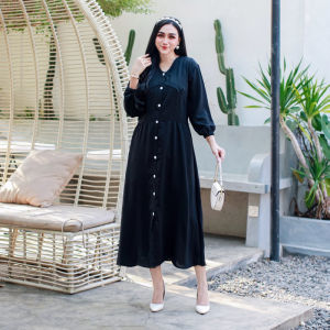 Daster Panjang Nikita Dress Kancing Depan Busui Bumil Polos Viral Kekinian
