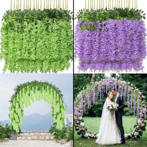 【72PCS】36+36Pcs Faux Wisteria Hanging Artificial Flowers Vine,3.6Ft Suitable For Wedding Arch Party Artificial Fake Wisteria Vine Ratta Hanging Silk Flowers String Home Party Wedding