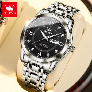 OLEVS Watch For Men Waterproof Quartz Stainless Steel Luminous Gold White Relo For Man With Box