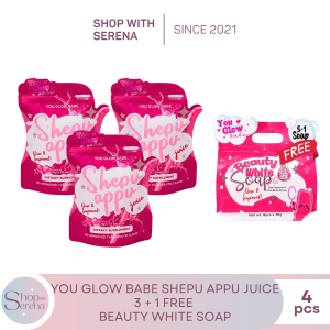 You Glow Babe 3pcs Shepu Appu + Free 1 Pouch Beauty White Soap Whitening Brightening Moisturizing Glutathione Collagen Vitamin C Skin Care Set Natural Herbal Cleanser Body Soap Beauty Glow Smooth Radiant Healthy Skin Supplement CNourishing Cleansing