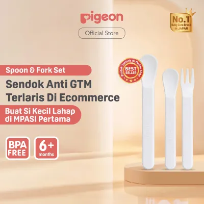 PIGEON Spoon and Fork Set | Feeding Set | Alat Makan Bayi | Peralatan Makan Bayi | Alat Makan Bayi MPASI | Sendok Garpu Bayi | Feeding Spoon | Baby Spoon | Baby Fork