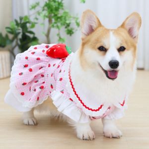 OUTOPEN Soft Pet Strawberry Dress Breathable Thin Design Dog Vest Fashion Cute Pet Summer Clothes for Puppy Kittens
