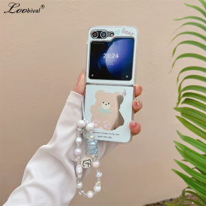 Cute Cartoon Bear Rabbit Bracelet Case for Samsung Galaxy Z Flip 5 4 3 Mirror Wrist Chain Shockproof Cover for Samsung Flip5