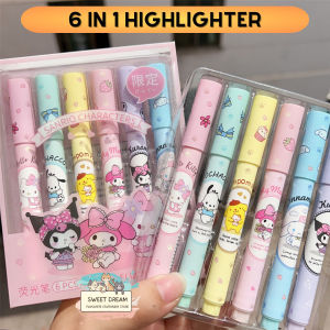 6Pcs/Pack Limited Edition Sanrio Eye Protection Highlighter PEN Fluorescence Marker Highlighters