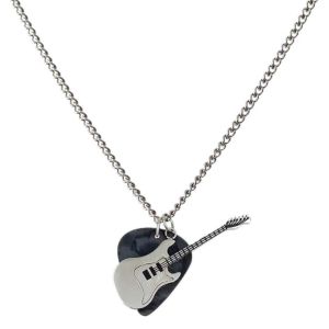 NBANLIKE Thép titan Dây chuyền  dây chuyền hình cây đàn guitar Punk Hip-hop Dây đeo áo len cho guitar điện Trang sức Cổ điển Dây chuyền guitar Cặp đôi