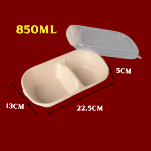 Disposable Food Container Lunch Box With Clear Lid Oval Salad Bowl Sugarcane Bagasse Container