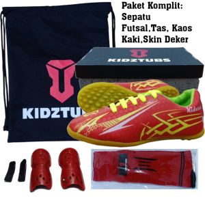 KIDZTUBS Sepatu Futsal Anak Paket Komplit Sepatu Futsal Tas Skin Deker Kaos Kaki Usia 6-10 Tahun Size 28 29 30 31 32 33 34 35 36 37 KDZ1723011625