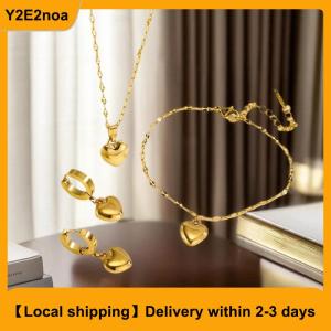 【Local shipping】 Stainless Steel Love Heart Necklaces Bracelets Earrings For Women New Trendy Simple Waterproof Jewelry Gift