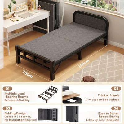 GOLD Queen Folding Bed Frame Metal Katil Lipat Katil Besi Super Single Bed Black Metal Foldable Bed Katil Single Katil Bujang Bed No Installation折疊床