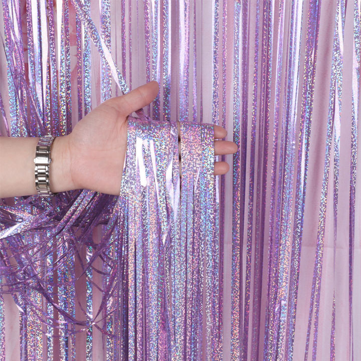 Pink Tinsel Foil Fringe Curtains Decorations - Girls 1st Birthday Party Baby Sho