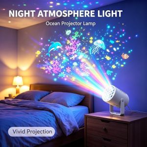 PHANT 360 Degree Rotating Christmas Projector Light Adjustable Stand USB Powered Snowflake Background Light Novelty Santa Claus Atmosphere Lamp Bedroom