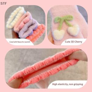 STF ถุงมือเต็มนิ้วให้ความอบอุ่นสำหรับเด็กลายเชอร์รี่หวานน่ารักอายุ6-12ปีถุงมือปั่นจักรยานหนากันลมฤดูหนาว