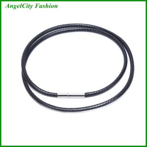 AngelCity Fashion Store Black Wax Leather Cord Stainless Steel Rotary Clasp Necklace Choker Rope Jewelry