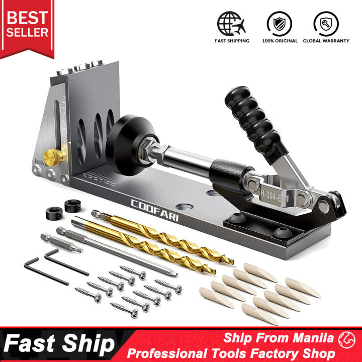 One Set Blue Pocket Hole Jig,Two Hole Wood Jig System Kit With Drill - View #3