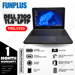 Dell 3100 | Intel Celeron N4000 | 4GB RAM | WIFI and BLUETOOTH READY | PRELOVED