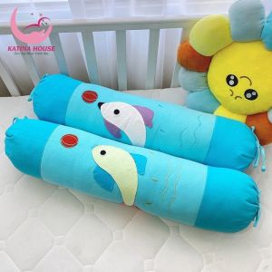 Gối ôm trẻ em dài 70cm Katina House vải cotton cara mềm mại thoáng mát họa tiết đắp hình cá