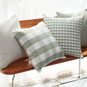 CUNXIN แถบลายทาง ปลอกหมอนอิงโยน ผ้าคอตตอน สี่เหลี่ยมสี่เหลี่ยม เบาะรองนั่ง ของตกแต่งบ้าน สีเขียวอ่อน ห้องนั่งเล่น/สำนักงาน
