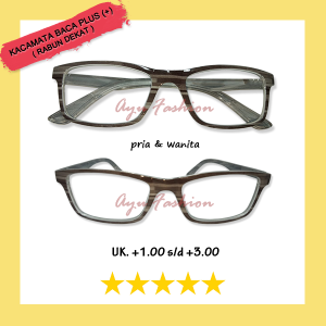 Kacamata PLUS Rabun Jarak Dekat +1.00 s/d +3.00 Frame Kotak Motif Garis Kotak Warna Abu Lensa Bening Untuk PRIA WANITA - SEDANG PROMO