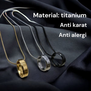 Kalung Titanium Pria Wantia Model Belut Halus Liontin Cincin Titanium Warna Silver Gold Dan Hitam aksecoris Pria Wanita kalung Belut