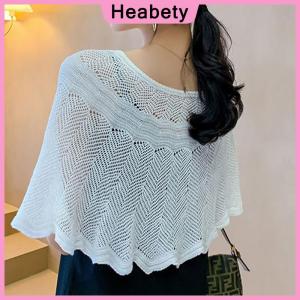 Heabety Womens Knitted Hollow Cotton Shawl Scarf Blouse Summer Autumn Elegant Ladies Sun Protection Cloak Smock