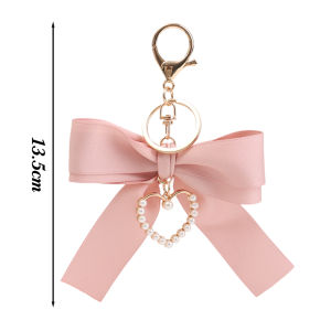 X.z.moonligh สร้อยคอจิวเวลรี่พวงกุญแจรูปหัวใจริบบิ้นโบว์ผ้ามุกส่วนบุคคลสุดสร้างสรรค์