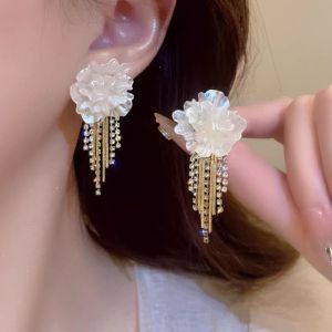 Fashionable Ring Gift 法式高级感花朵流苏耳钉女时尚百搭耳环轻奢设计感精致新款耳饰品