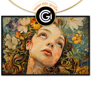 Tranh trừu tượng chân dung cô gái và hoa.Tranh treo tường dán tường nghệ thuật trang trí nội thất.CGI-983