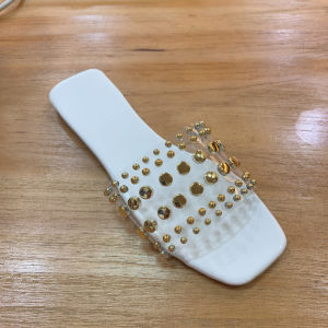 [Free Shipping] Fashionable Studded Flat Sandals 2025 Summer Daily Wear Square Toe Open-Toe Casual Slip-On Sandals For Women