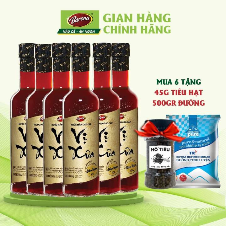 1 Thùng (6 chai x 500ml) Nước Mắm Phú Quốc Cao Cấp Vị Xưa Barona 40 độ đạm +  [tặng 500g đường và 100g bột ngọt]