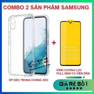 Combo Samsung A05 A06 A07 A08 Kính Cường Lực Full Màn Full Keo + Ốp dẻo trong chống sốc