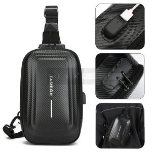 Tas Selempang Pria Hitam with USB Tas Sling Bag Fashion dengan Kunci Pengaman 6118-1