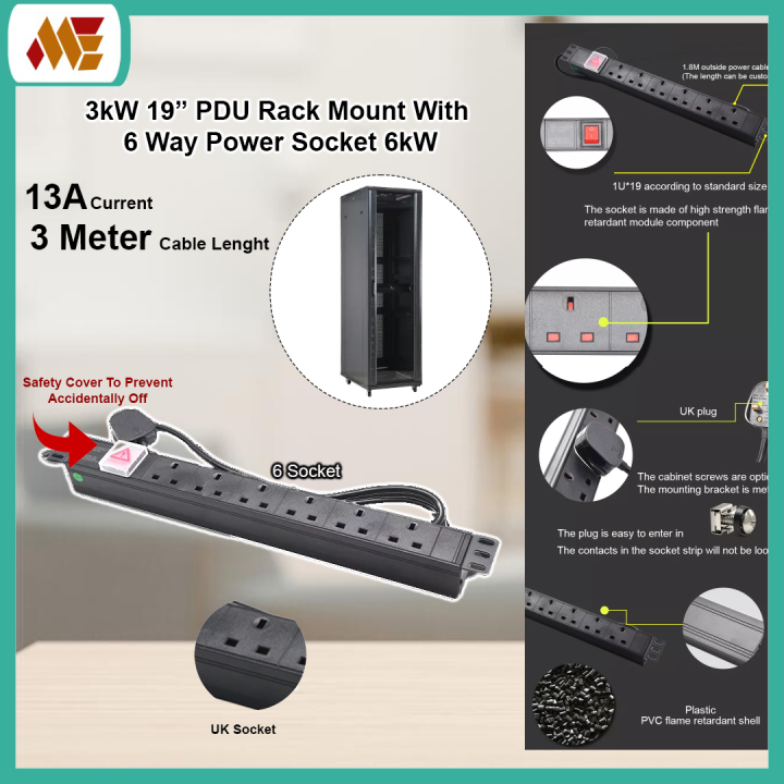 13A Power Distribution UK Plug For Server Rack Mount 1.8M 1U 19