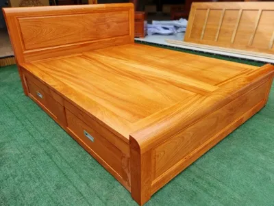 giường gỗ cao cấp GIƯỜNG GỖ GÕ ĐỎ CÓ NGĂN KÉO - PHẢN LIỀN