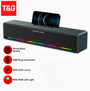 T&G SK-2073 Portable Colorful LED Light Speaker Desktop Sound Bar Multimedia Speaker with Phone Stand