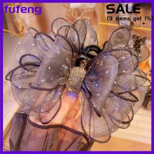 fufeng Black Mesh Bow Rhinestone Hair Claw Vintage Elegant Hair Clamp Hairpin Shark Clips For Women Fashion Hair Accessories