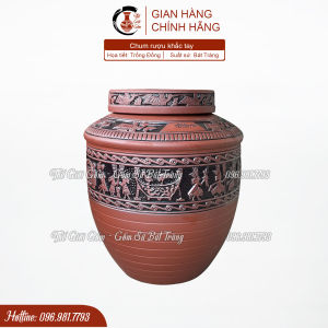 [ MỚI ] Chum sành ngâm rượu họa tiết Trống Đồng ( 2 NẮP ) - Hoa tiết khắc tay - Gốm sứ Bát Tràng cao cấp