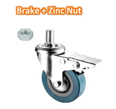 2 Inch M8 Screw Thread Grey Rubber Wheel M8 Stem 8mm Screw Roller Caster Grey Roller Castor Trolley Roda