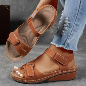 [Free Shipping] Vintage-Style Plus-Size Wedge Sandals For Women In Stock Now.New Summer Collection Featuring Platform Soles Hollowed-Out Designs And Open-Toe Roman Sandals