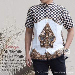 Eksklusif Batik Lengan Pendek Gunungan Putih Sogan Kualitas Terbaik Bahan Katun Sanforis Tebal Halus