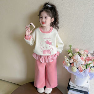 Christmas Gift Halloween Kawaii Princess Hello Kitty Set Sanrio Autumn New Comfort Loose Casual Pants Cartoon Anime Hoodie Sweet Fashion Girl Clothing