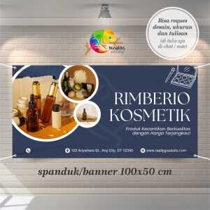 Cetak Spanduk Banner Biru dan Kuning Modern Toko Kosmetik