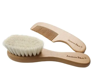 Akarana Baby Goat Wool Baby Hair Brush Newborn Hairbrush Wool Baby Wooden Brush Comb