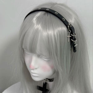 Original Cross Subculture Y2K Leather Headband Peng Punk Spicy Girl Dark Style PU Leather Headpiece Cool Spicy Girl Headband h260729